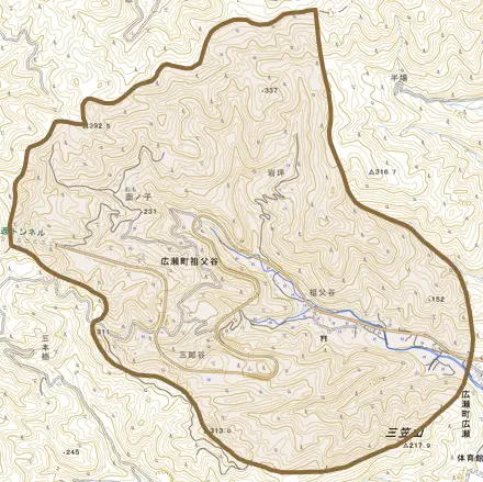 広瀬町祖父谷とその周辺の地図。町の範囲を重ねている