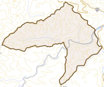広瀬町下山佐とその周辺の地図。町の範囲を重ねている