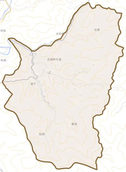 広瀬町宇波とその周辺の地図。町の範囲を重ねている