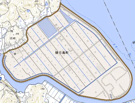 穂日島町とその周辺の地図。町の範囲を重ねている