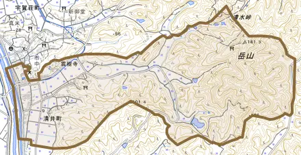清井町とその周辺の地図。町の範囲を重ねている