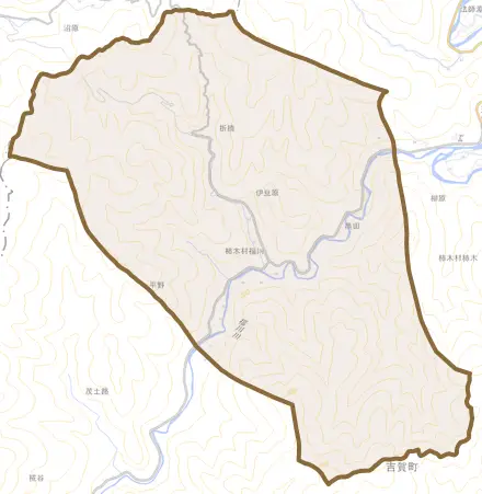 福川とその周辺の地図。町の範囲を重ねている