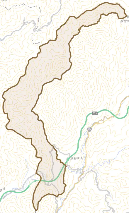 田野原とその周辺の地図。町の範囲を重ねている