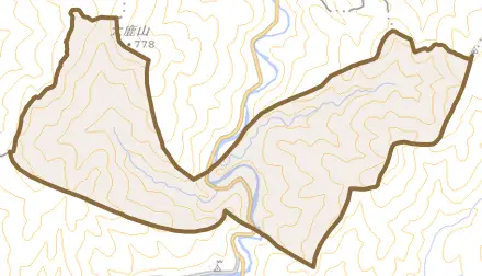 白谷とその周辺の地図。町の範囲を重ねている