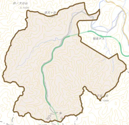 蓼野とその周辺の地図。町の範囲を重ねている