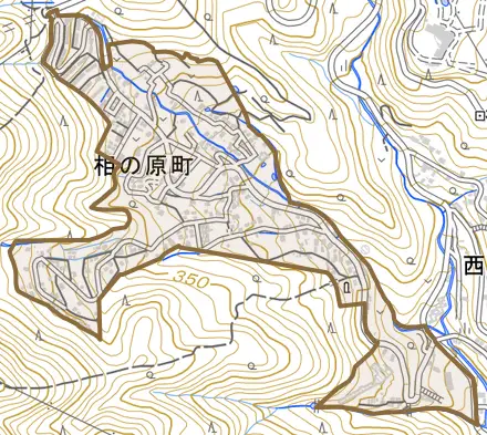 相の原町とその周辺の地図。町の範囲を重ねている