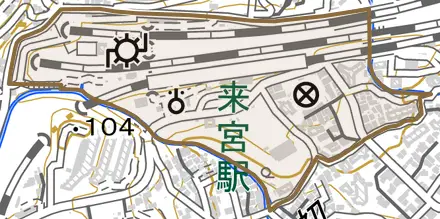 福道町とその周辺の地図。町の範囲を重ねている