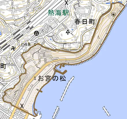 東海岸町とその周辺の地図。町の範囲を重ねている