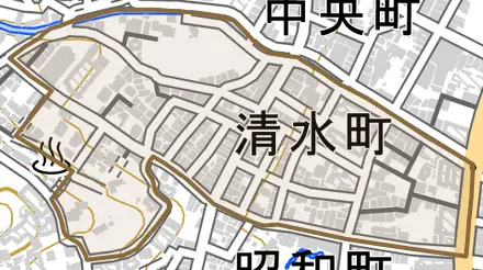 清水町とその周辺の地図。町の範囲を重ねている