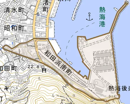 和田浜南町とその周辺の地図。町の範囲を重ねている