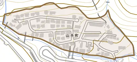 山手町とその周辺の地図。町の範囲を重ねている