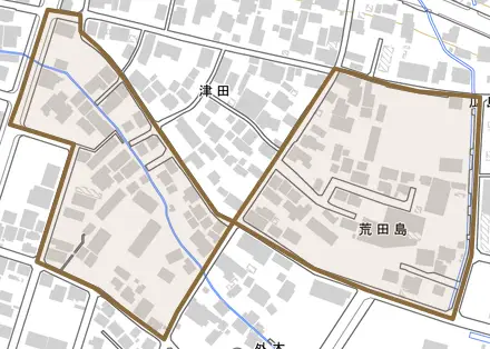 荒田島とその周辺の地図。町の範囲を重ねている