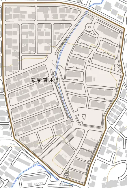 広見東本町とその周辺の地図。町の範囲を重ねている