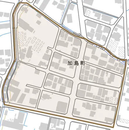 加島町とその周辺の地図。町の範囲を重ねている