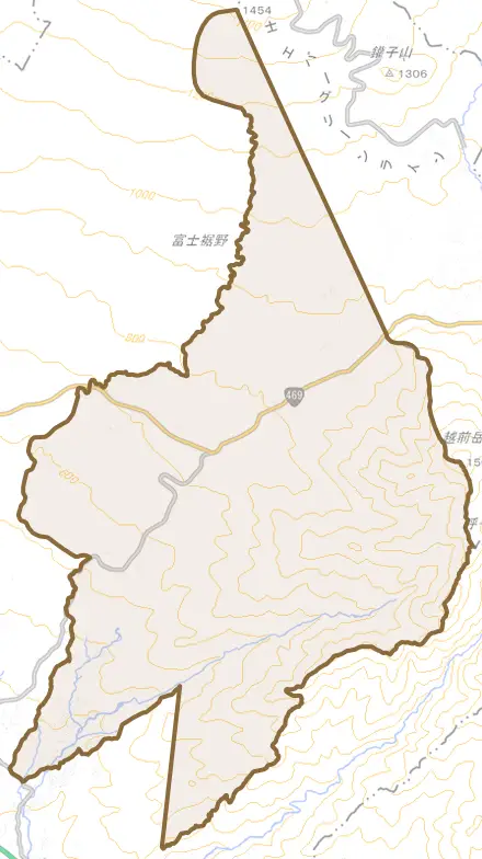 桑崎とその周辺の地図。町の範囲を重ねている