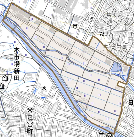 香西とその周辺の地図。町の範囲を重ねている