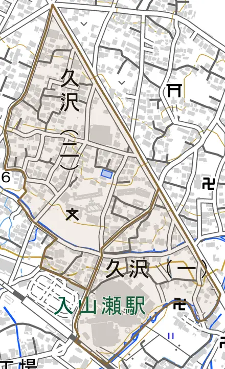 久沢とその周辺の地図。町の範囲を重ねている