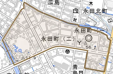 永田町とその周辺の地図。町の範囲を重ねている