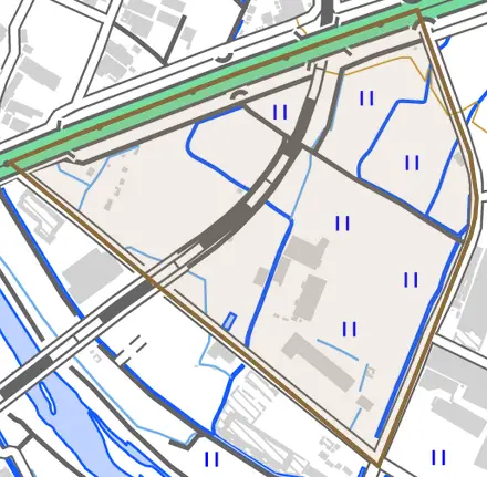 弥生とその周辺の地図。町の範囲を重ねている