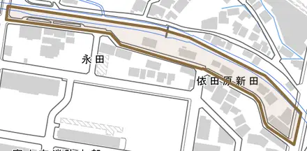 依田原新田とその周辺の地図。町の範囲を重ねている
