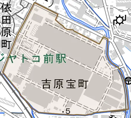 吉原宝町とその周辺の地図。町の範囲を重ねている