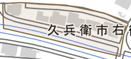 久兵衛市右衛門請新田とその周辺の地図。町の範囲を重ねている