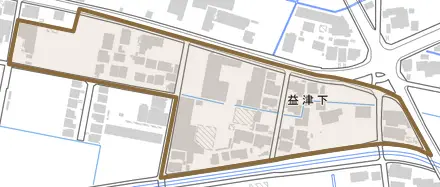益津下とその周辺の地図。町の範囲を重ねている