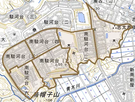 南駿河台とその周辺の地図。町の範囲を重ねている