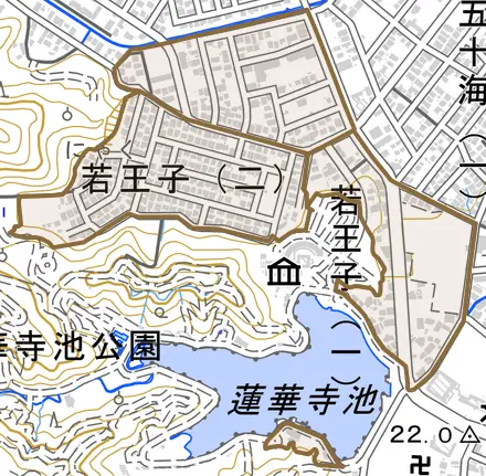 若王子とその周辺の地図。町の範囲を重ねている