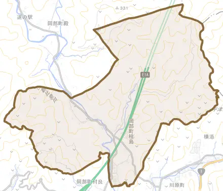 岡部町桂島とその周辺の地図。町の範囲を重ねている