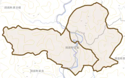 岡部町宮島とその周辺の地図。町の範囲を重ねている