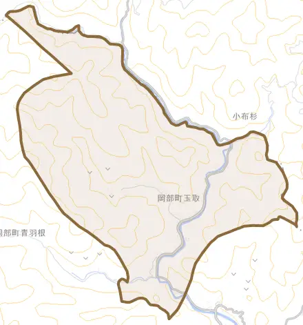 岡部町玉取とその周辺の地図。町の範囲を重ねている