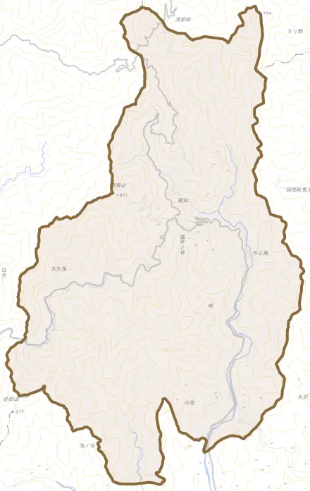 瀬戸ノ谷とその周辺の地図。町の範囲を重ねている