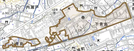 下青島とその周辺の地図。町の範囲を重ねている