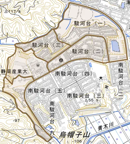 駿河台とその周辺の地図。町の範囲を重ねている