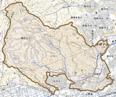 内瀬戸とその周辺の地図。町の範囲を重ねている