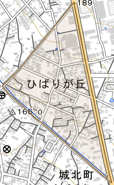 ひばりが丘とその周辺の地図。町の範囲を重ねている