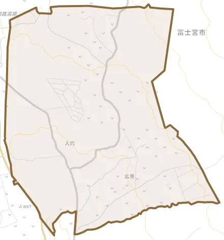 人穴とその周辺の地図。町の範囲を重ねている
