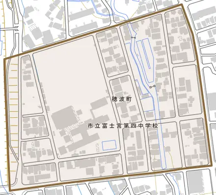 穂波町とその周辺の地図。町の範囲を重ねている