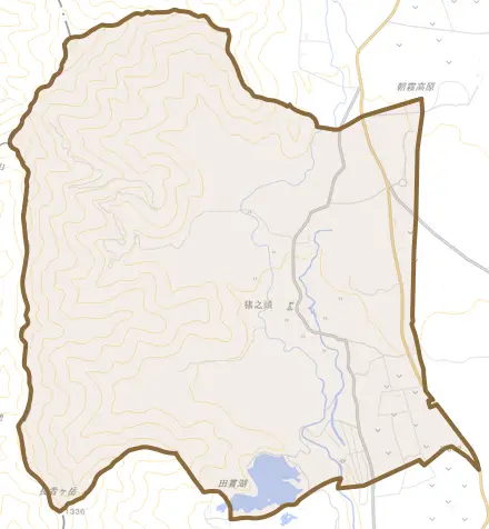 猪之頭とその周辺の地図。町の範囲を重ねている