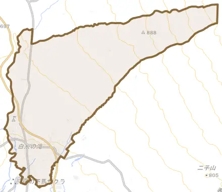 上井出とその周辺の地図。町の範囲を重ねている