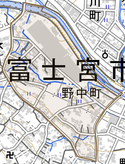 野中町とその周辺の地図。町の範囲を重ねている