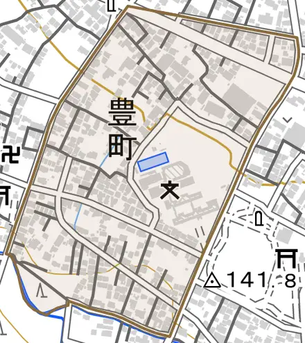 豊町とその周辺の地図。町の範囲を重ねている