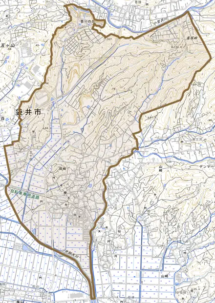 岡崎とその周辺の地図。町の範囲を重ねている