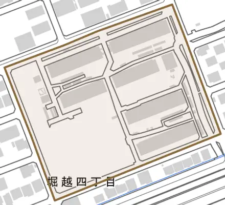 堀越四丁目とその周辺の地図。町の範囲を重ねている
