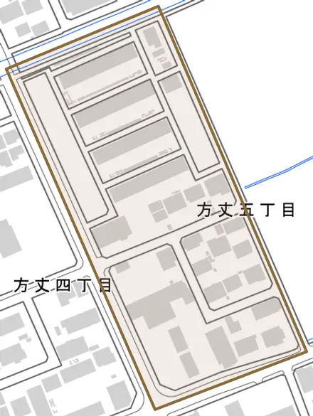 方丈五丁目とその周辺の地図。町の範囲を重ねている
