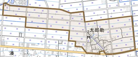 太郎助とその周辺の地図。町の範囲を重ねている