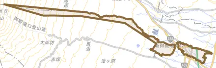 仁杉とその周辺の地図。町の範囲を重ねている