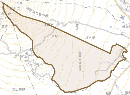 印野とその周辺の地図。町の範囲を重ねている