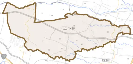 上小林とその周辺の地図。町の範囲を重ねている